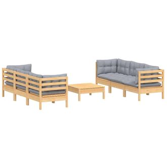 vidaXL Juego De Muebles De Jard&iacute;n 7 Pzas Y Cojines Madera De Pino Gris Vidaxl