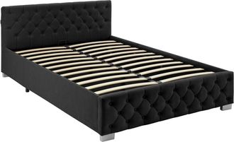 TecTake Cama tapizada con LED y somier abatible, 250 kg, 140 x 200 cm, negro