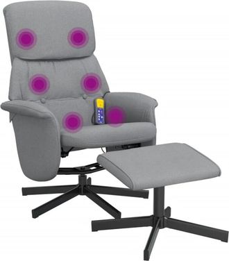 vidaXL Vidaxl - Sillón reclinable de masaje con reposapiés tela gris claro