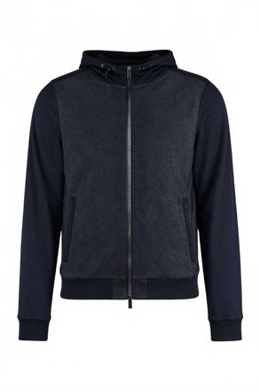 Moorer Mens Hooded Bomber Jacket In Blu