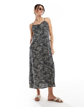 Only midi strappy dress in blue leaf print