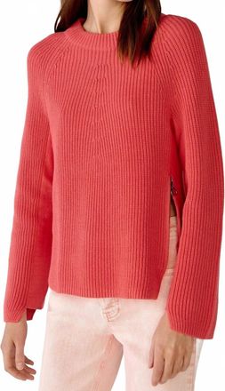 Oui Crew Neck Open-Back Ribbon Tie Knit Pullover Jumper In Pink Orange