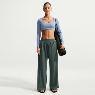 Nike Womens Zenvy Mid-Rise Wide-Leg Pants in Green | IV4958-303