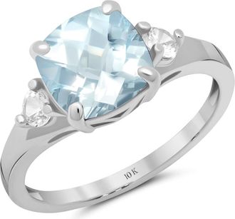 MAX + STONE 10k Yellow or White Gold Cushion Cut Gemstone Three Stone Ring