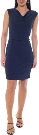 Tash And Sophie Shirred Cowl Neck Sheath Dress in Navy/Silver at Nordstrom Rack, Size X-Large