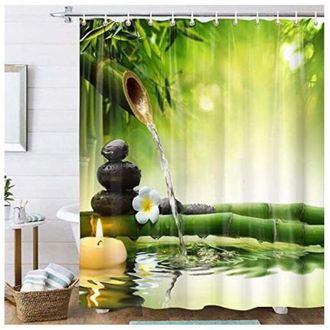 OEM Cortina De Ducha Con Estampado De Guijarros, Resistente Al Moho, Tejido De Poli&eacute;ster Impermeable, 180 X 180 Cm, Motivo De Orqu&iacute;dea De Bamb&uacute; En 3d, Lav