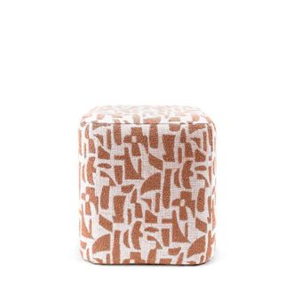 Koketto Home Puff cuadrado tapizado terracota con estampado geom&eacute;trico