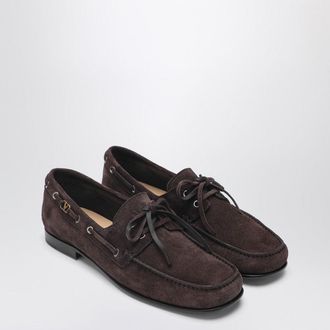 Valentino Garavani Brown Suede Lace Up Loafers