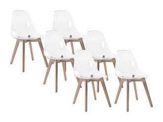 Vente-Unique Lote de 6 sillas LOVA - Policarbonato, piel sint&eacute;tica y haya - transparente
