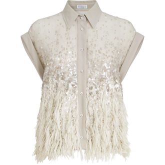 Brunello Cucinelli Dazzling d&eacute;grad&eacute; shirt in Silver at Nordstrom, Size Xx-Small Eu