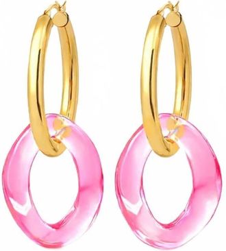 Gold & Honey Womens Lucite Curb Link Hoop Earrings In Pink