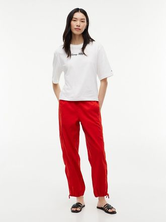 Tommy Hilfiger Womens Linen-Cotton Blend Pull-On Pant - Deep Crimson - XL