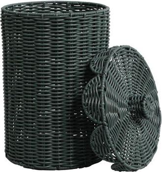 Happimess Resin 2.9-Gallon Cylinder Wicker Watebasket with Scalloped Lid in Dark Green at Nordstrom