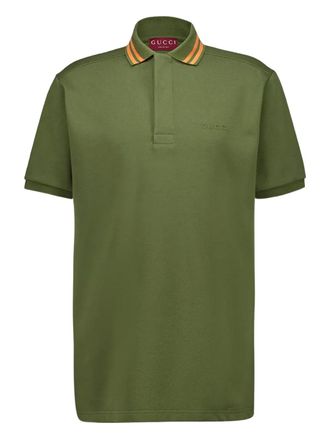 Gucci striped-collar polo shirt - men - Cotton/Mother of Pearl - S - Green