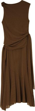 Ganni Brown Solid Round Neck Midi Dress