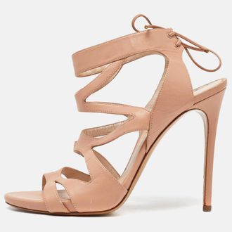 Casadei Beige Leather Open Toe Strappy Sandals