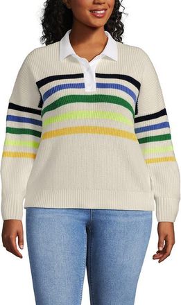 Lands End Drifter Rugby with Woven Collar Sweater in Ivory/multi Gem Placed Stripe at Nordstrom, Size 2X