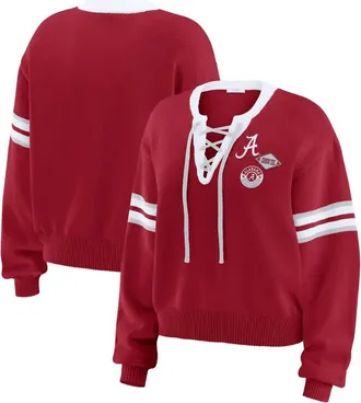 WEAR by Erin Andrews Womens WEAR by Erin Andrews Crimson Alabama Crimson Tide Lace-Up Pullover Sweater at Nordstrom, Size Xx-Large