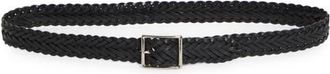 Nili Lotan Nicola Braided Leather Belt in Black W/Shiny Silver Buckle at Nordstrom, Size 95