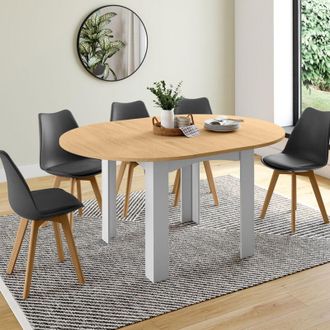 IDMarket Dona Mesa De Comedor Redonda Extensible 4-8 Personas Tablero Blanco Efecto Haya 120-160 Cm