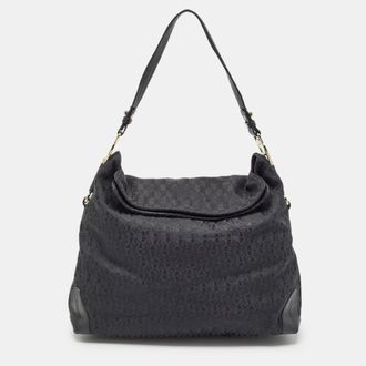 Aigner Black Monogram Canvas And Leather Logo Handle Hobo