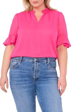 CeCe by Cynthia Steffe Short Sleeve V-Neck Top in Gardenrose at Nordstrom, Size 3X