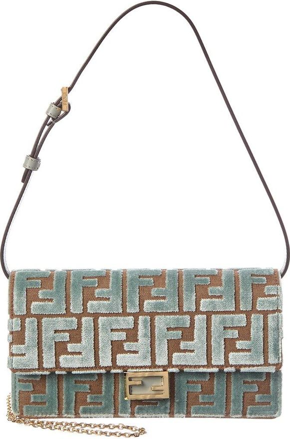 Baguette FF Velvet & Leather Wallet On Chain