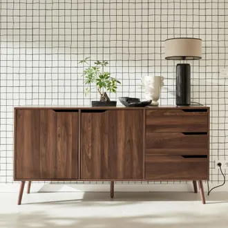 Sweeek Sweeek - Credenza Scandinava A 2 Ante Effetto Legno Di Noce, 160cm