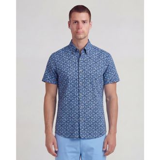 Lords of Harlech Tribal Mens Merino Wool Button-up Shirt in Tribal Blue at Nordstrom, Size Xx-Large