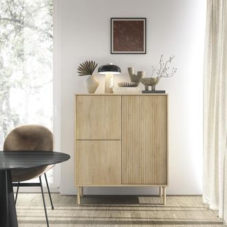 Dmora Aparador Hatote, Alacena 5 Estantes, Apertura Abatible, 3 Puertas, 104x40x122h Cm Roble Marr&oacute;n
