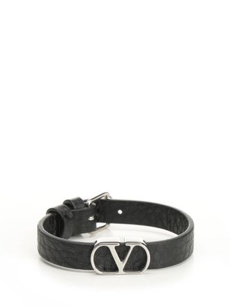 Valentino Garavani Vlogo Signature Leather Bracelet Gioielli Nero-Uomo