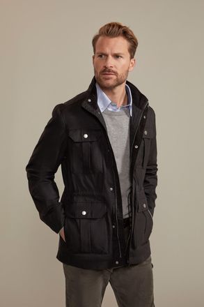 Mountain Warehouse Falmouth Mens Waxed Jacket Funnel Neck Windproof Coat Black Cotton - Size X-Small