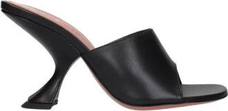 Amina Muaddi Zwarte Leren Stiletto Hakken Sandalen - Dames - Muiltjes - Zwart - 36 1/2 EU - Leer - Schoenen