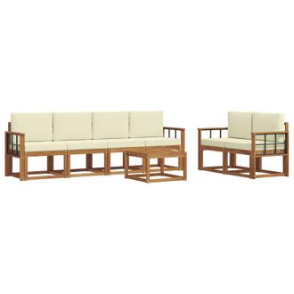 vidaXL Conjunto De Sof&aacute;s De Exterior Con Coj&iacute;n 7 Pcs Natural Y Crema Vidaxl