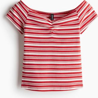 H&M Geripptes Shirt mit U-Boot-Ausschnitt - Rot/Gestreift