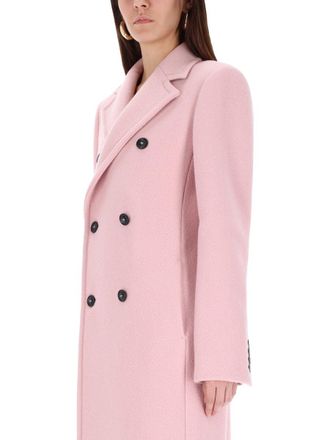 Sportmax Double-Breasted Virgin Wool Coat - Pink