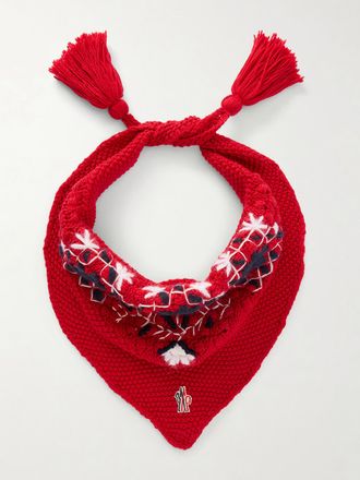 Moncler Sciarpa In Lana Ricamata Con Frange - Rosso
