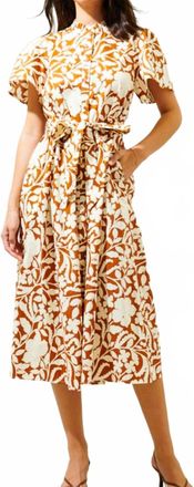 Sugarlips Ayla Short Bell Sleeve Midi Dress In Cream And Brown Floral