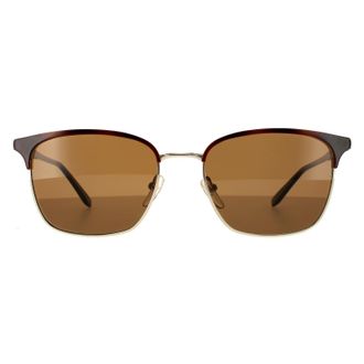 Ferragamo Square Mens Havana Shiny Gold With Black Brown Sunglasses - One Size