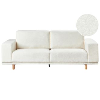 Beliani Sof&aacute; 3 Plazas Moderno Estilo Retro Reposabrazos Anchos De Boucl&eacute; Blanco Crema Nivala