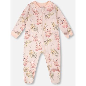 Deux par Deux Organic Cotton Bear Print One-Piece Pyjama in Pale Rose Bear Print at Nordstrom, Size 18M