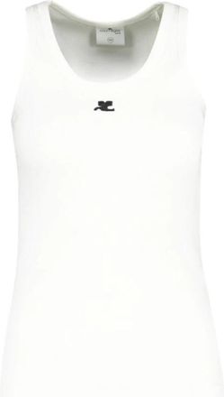 Courr&egrave;ges 90s Rib Tank Top - Dames - Tops zonder mouwen - Wit - L - Katoen - Tops
