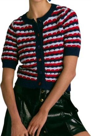 Allison New York Short Sleeve Adelle Cardigan In Navy / Red