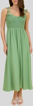 Blu Pepper Bow Strap Smocked Fit & Flare Midi Dress in Green at Nordstrom Rack, Size Medium