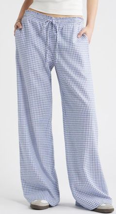 BP. Linen Blend Beach Pants in Blue- White Demi Gingham at Nordstrom, Size Xx-Small
