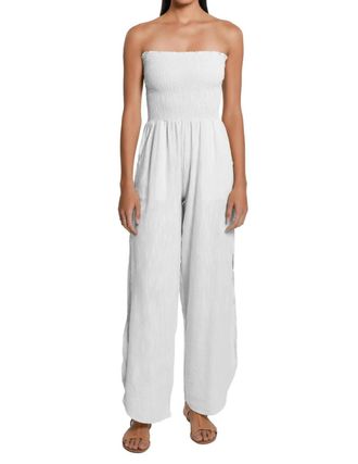 Peixoto Harriet Smoked Bodice Jumpsuit In White Canvas