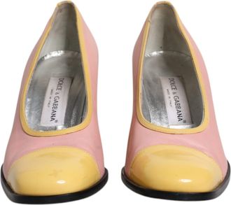 Dolce & Gabbana Pink Yellow Leather Block Heels Pumps Womens Shoes (Pre-Owned)