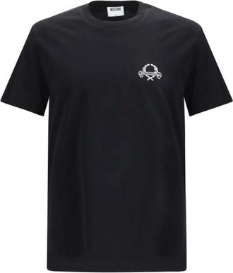 Moschino Tops, Heren, Zwart, S, Katoen, Laurel Crown Logo T-shirt