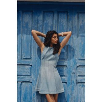 H&M Flared-skirt denim dress in Light Denim Blue at Nordstrom, Size X-Small