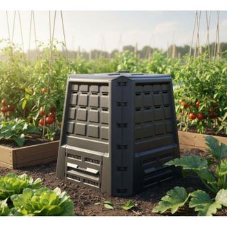 Dmora Compostales De Polipropileno, Contenedor Para Rfiuti Org&aacute;nico, Biocompositor 380l, 100% Made In Italy, 80x80h82 Cm, Color Negro, Con Embalaje Reforzad